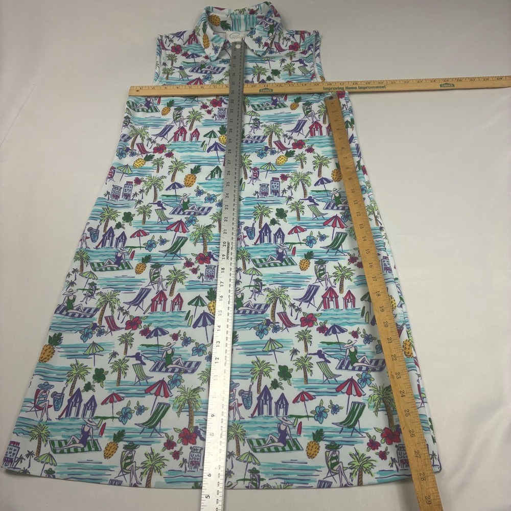 NWT Cappagallo Shift Dress Womens Medium White Multi Tropical Beach Zip Neck - Picture 3 of 12